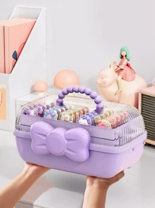 Organizador de accesorios para el cabello para niñas, diademas, pinzas para el cabello, lazos para el cabello, suministros para el cabello para niñas, organizadores de artesanía para el cabello plegables de tres capas con cerradura y joyero de plástico de almacenamiento - Morado - Ver 5