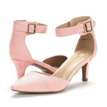 Women's Low Heel Ankle Strap Elegant Dress Pump Shoes - Màu hồng gỉ - Xem 2