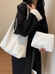 Fashionable Elegant Simple White Shoulder Bag With Inner Pocket, Business Casual Woman Bag Perfect For Office Business And Work - White - View 2