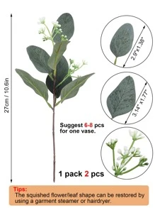 2 件/6 件/12 件人造桉树叶茎带白色种子短银元假绿叶茎人造花绿叶茎植物用于插花婚礼花束装饰、秋季装饰、书桌、花园装饰、房间装饰用品、情人节、礼物 - 彩色 - 查看 2