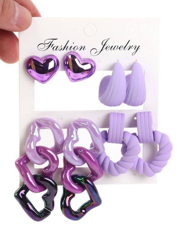 1set/4pairs Stylish Acrylic Purple Pendant Earrings Set, Suitable For Women's Daily Wear
