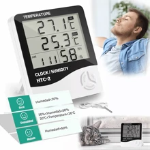 Termómetro Higrómetro Digital - Termohigrómetro de Interior Medidor de Temperatura y Humedad con Función Reloj y Alarma - Blanco - Ver 1