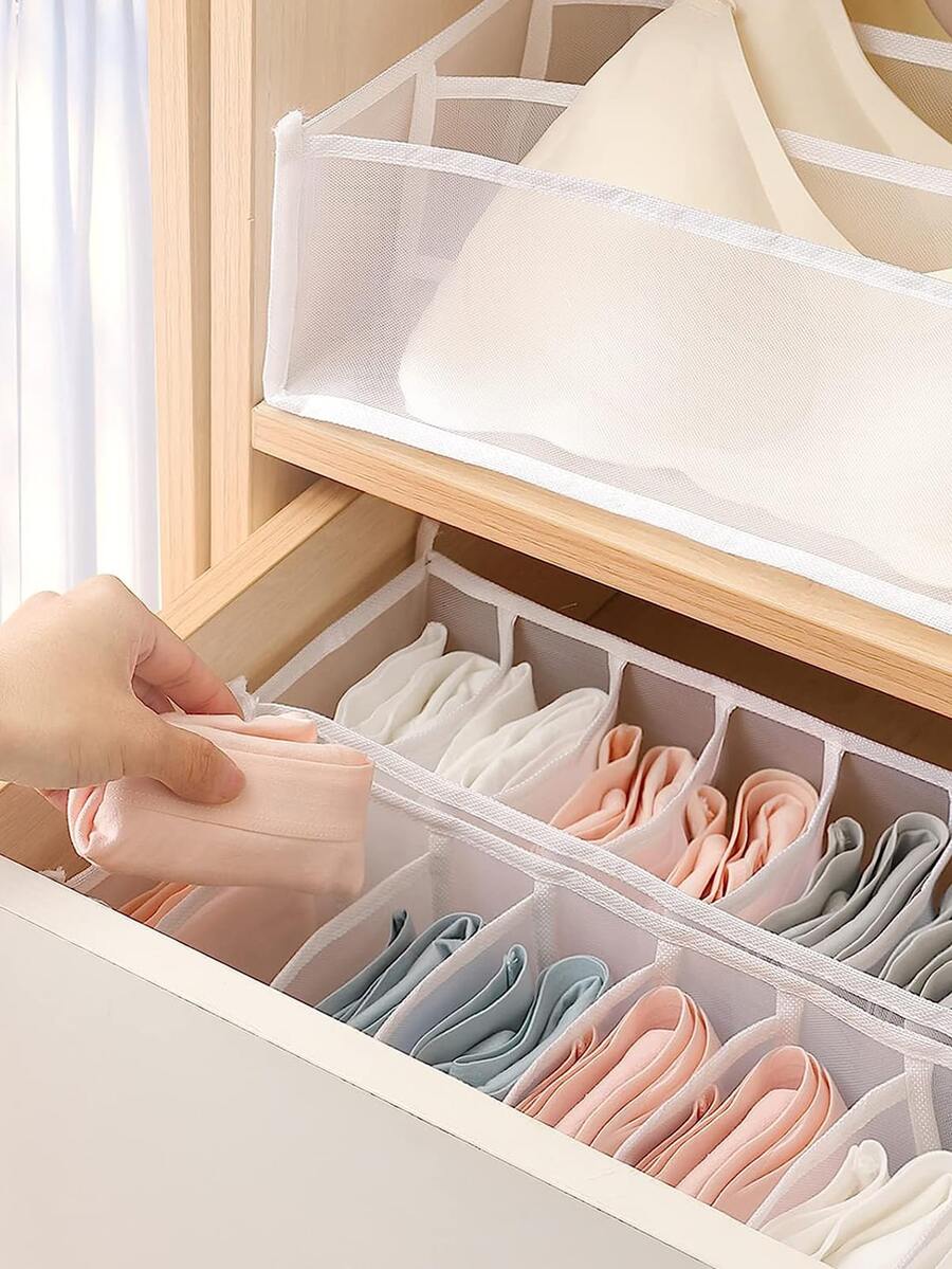 1 Hộp Bảo Quản Ngăn Kéo Nhiều Lưới, Hộp Bảo Quản Đồ Lót Polyamide Hiện Đại Cho Gia Đình - trắng - Xem 1