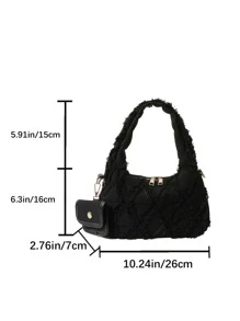 Solid Color Denim Fashionable Handbag With Coin Purse - Black - View 9