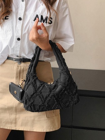 Enfärgad Denim Fashionabel Handväska Med myntväska