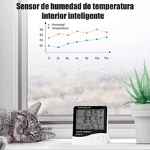 Termómetro Higrómetro Digital - Termohigrómetro de Interior Medidor de Temperatura y Humedad con Función Reloj y Alarma - Blanco - Ver 3