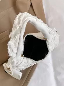 White Denim Fashion Handbag With Coin Purse - White - View 8