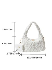 White Denim Fashion Handbag With Coin Purse - White - View 9