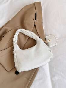 White Denim Fashion Handbag With Coin Purse - White - View 7