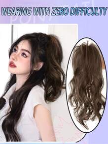 淺棕色14英寸噴泉高馬尾假髮假髮女長髮活力少女淺半扎瀑布捲髮高馬尾假髮