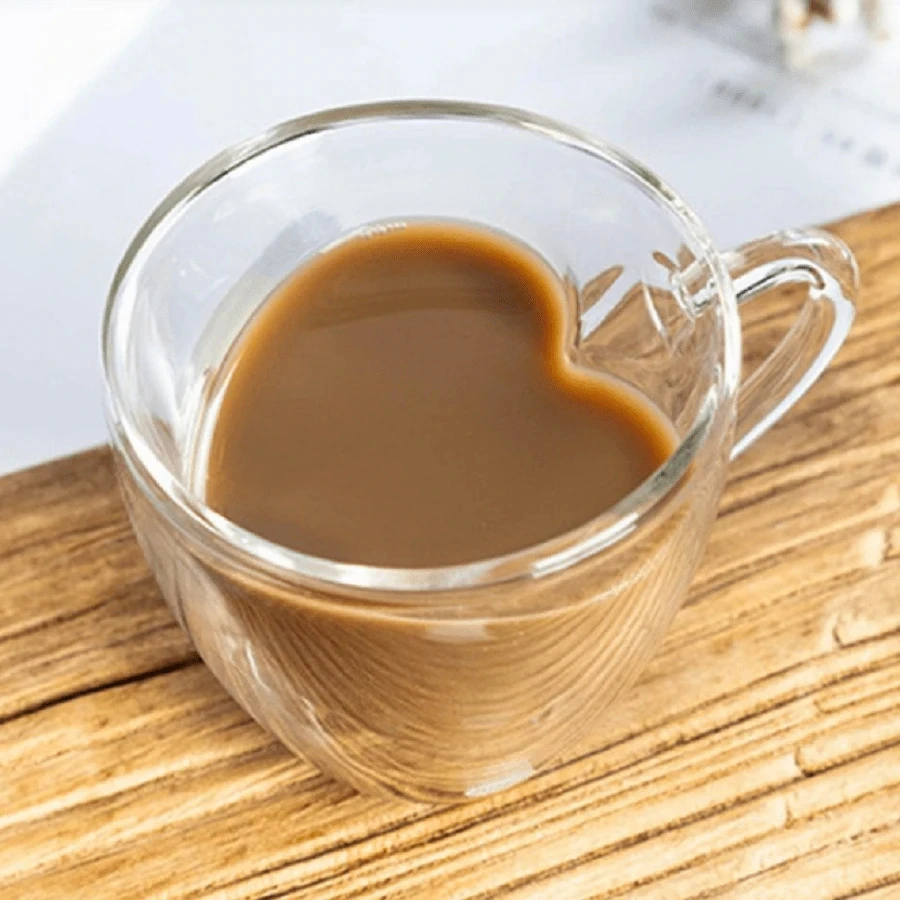 1入創意雙層愛心玻璃杯帶手柄保溫杯心形玻璃咖啡杯，尺寸為180ml，請另外訂購較大的尺寸。 - 無色 - 查看 1