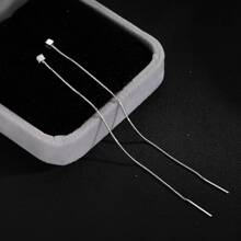 1對精美小方形設計耳朵線耳環適合女士,簡約風和優雅風格帶長流蘇,未穿孔耳夾 - 長款 - 查看 4