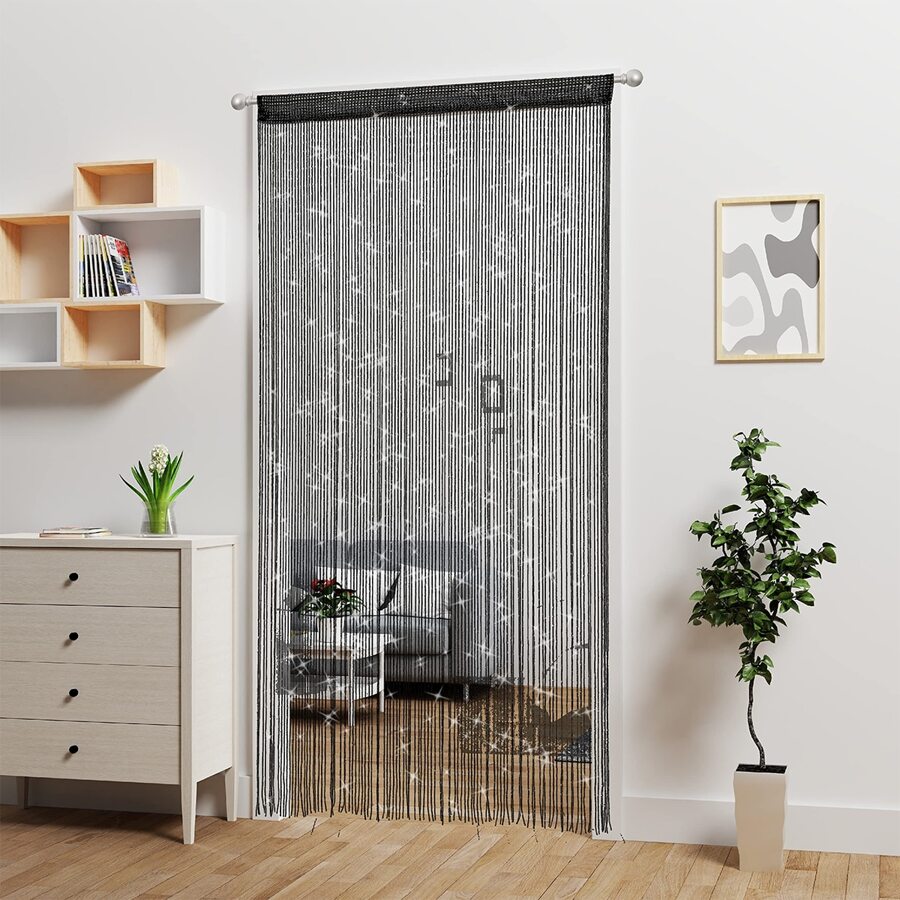 One piece door string curtain door bead curtain, black bohemian style 100*200cm - Black - View 1