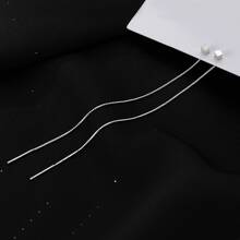 1對精美小方形設計耳朵線耳環適合女士,簡約風和優雅風格帶長流蘇,未穿孔耳夾 - 長款 - 查看 6