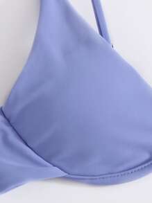 2 piezas Conjunto de bikini sexy de mujer con marco de acero de unicolor - Celeste - Ver 2