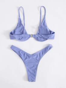 2 piezas Conjunto de bikini sexy de mujer con marco de acero de unicolor - Celeste - Ver 4