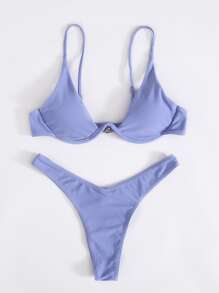 2 piezas Conjunto de bikini sexy de mujer con marco de acero de unicolor - Celeste - Ver 5