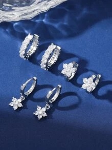 Hihho 6 件闪亮 Cz 宝石镶嵌花朵吊坠耳环和环形耳环套装，奢华珠宝礼物情人节、妈妈、母亲、母亲节、礼物