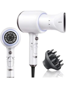 Hair Dryer with Diffuser and Concentrator, Professional 1875 Watt Negative Ions Dryer, Quiet and Fast Drying Light with Ceramic Technology Nozzle for Women Curly Hair - 白色 - 查看 1