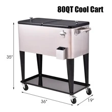 COSTWAY Patio Cooler Rolling Outdoor Stainless Steel Ice Beverage Chest Pool 80 Quart - Black - View 2