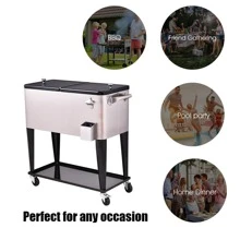 COSTWAY Patio Cooler Rolling Outdoor Stainless Steel Ice Beverage Chest Pool 80 Quart - Black - View 4