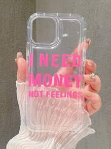 Slogan Graphic Anti-fall Phone Case - Hot Pink - View 3