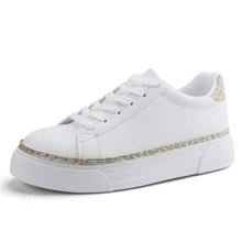 Women Fashion Sneakers White Platform Sneakers Lace Up Comfortable Tennis Shoes Casual Walking Shoes - 金色 - 查看 2