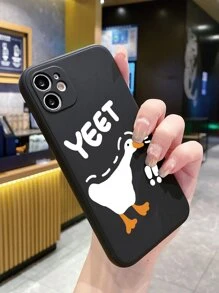 Funny Cartoon Duck & Letter Graphic Phone Case - Black - View 4