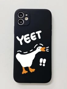 Funny Cartoon Duck & Letter Graphic Phone Case - Black - View 2