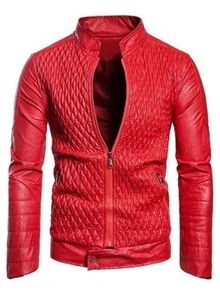 Men's PU Slim Fit Locomotive Style Jackets - Red - View 1