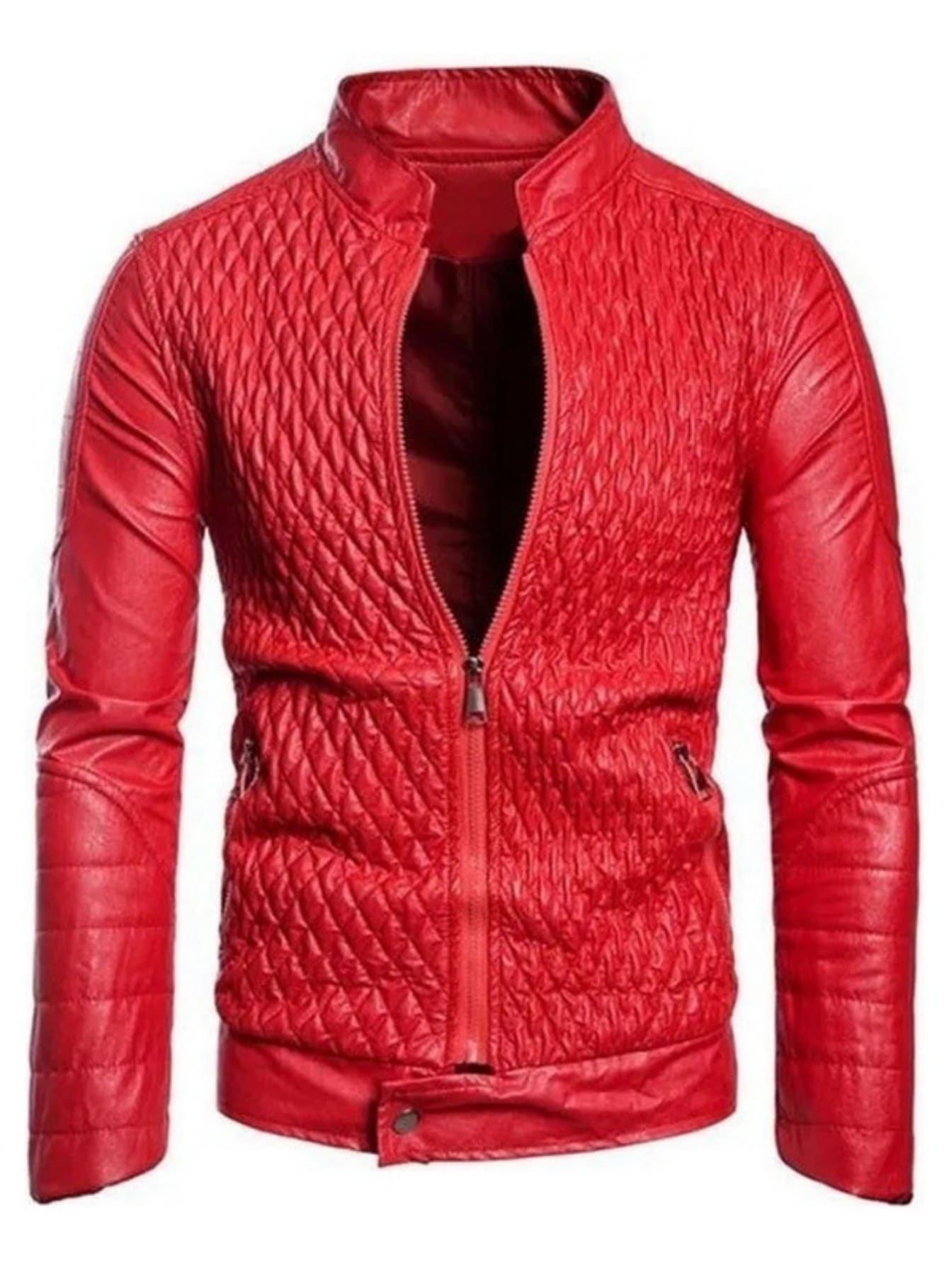 Men's PU Slim Fit Locomotive Style Jackets - Red - View 1