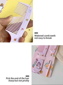 Bộ 2 lược chải tóc họa tiết cây và kỳ lân hoạt hình cho trẻ em, Lược chải tóc, Đồ dùng thiết yếu cho ngày lễ, du lịch, Phụ kiện tóc cho nữ - Màu tím - Xem 3