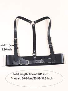 1 chiếc thắt lưng da PU phong cách Punk dành cho nữ, thắt lưng đa năng, dây đeo áo sơ mi, dây đeo váy và vest. - màu đen - Xem 4