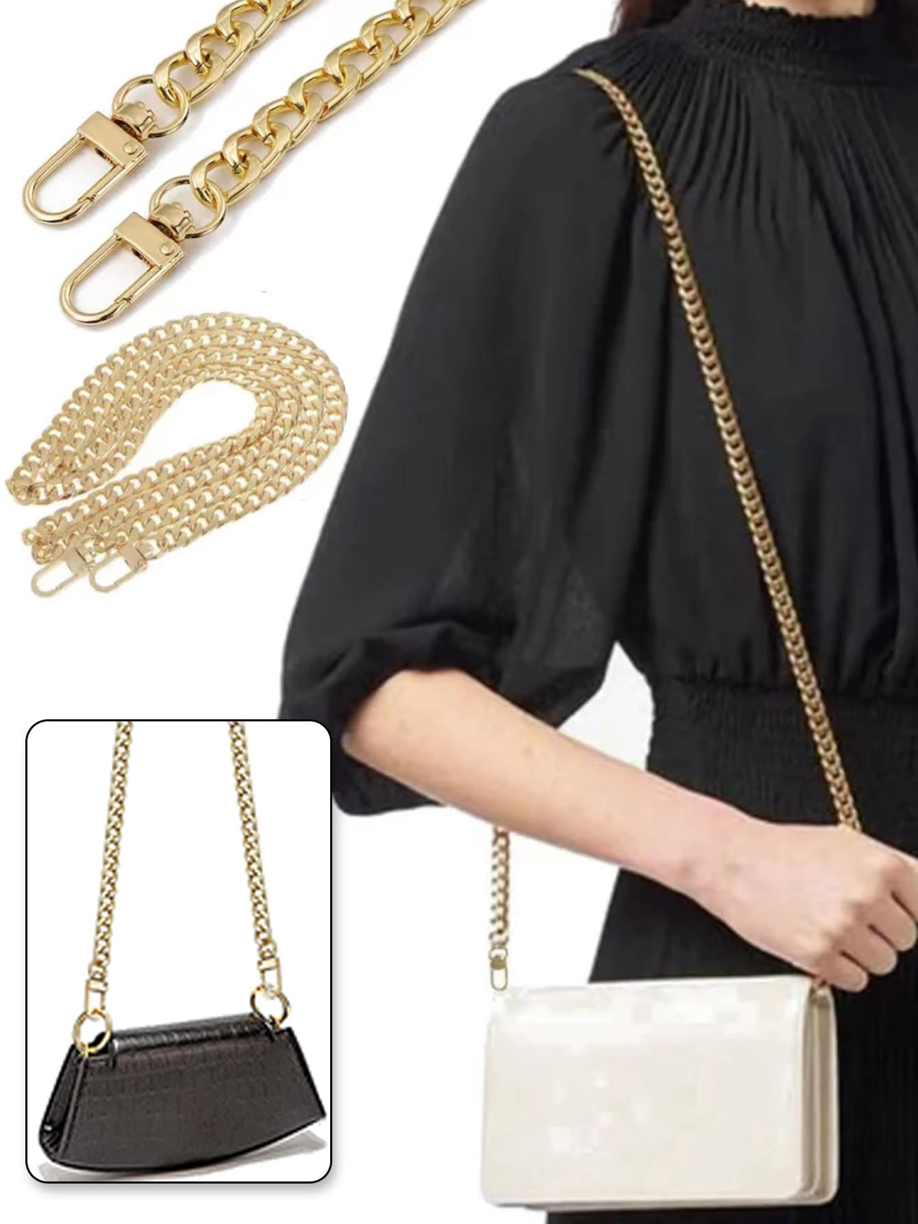 120cm Di Catena Per Borsa Di Alta Qualità Con Manico Da Spalla Per Borsa A Tracolla, Catenacci Di Ricambio In Metallo Per Borsa, Accessori Di Catena Multicolore Per Borsa - Dorato - Visualizzare 1