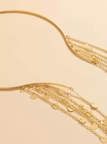 Women 1pc Vintage Fashion Sparkling Sequin Tassel Charm Necklace - Yellow Gold - View 4