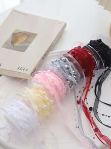 3m Handmade Beaded Faux Pearl Chain Ribbon, Flower Bouquet Ribbon, Gift Packaging Material, Diy Cake & Gift Box Decor Ribbon (Without Plastic Spool),Christmas - White - View 2