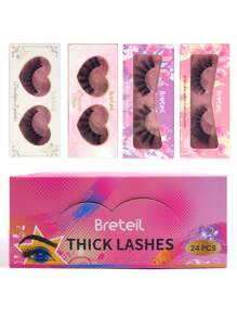 Breteil 24 Pairs Of Natural Full Mixed Style False Eyelashes With Carrying Case,Fluffy Slim For Everyday Use Manga Eyelashes, Travel Essentials