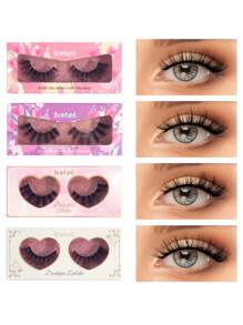 Breteil 24 Pairs Of Natural Full Mixed Style False Eyelashes With Carrying Case,Fluffy Slim For Everyday Use Manga Eyelashes, Travel Essentials