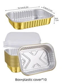 10pcs Aluminum Foil Food Containers With Lids - Apricot - View 3
