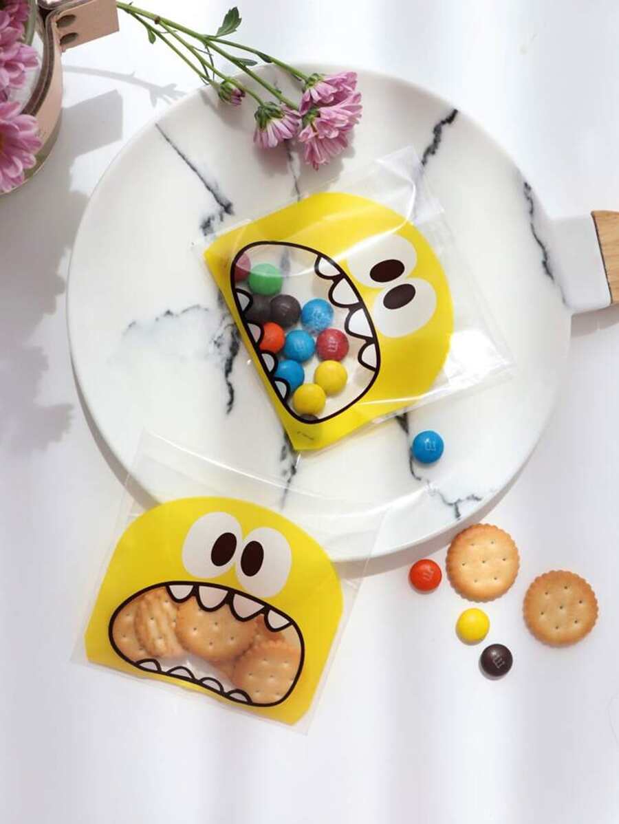 100入組可愛大嘴唇怪物塑膠包裝袋適用於生日,餅乾,糖果,禮品包裝