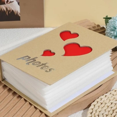 1 pieza Álbum de fotos con corazón hueco, estuche de tarjetas de fotos con gráfico de letras para el hogar y la vuelta al colegio