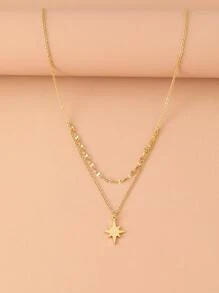 Stainless Steel Necklace With Crystal Zirconia North Star Pendant, Luxury Choker Layered Chain, Fashion Necklace For Women