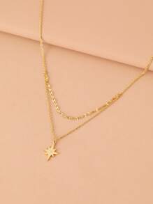 Stainless Steel Necklace With Crystal Zirconia North Star Pendant, Luxury Choker Layered Chain, Fashion Necklace For Women