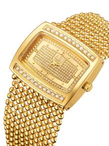 1 pieza Reloj de cuarzo de estilo retro elegante de lujo con cadena de cobre y decoración de diamante para mujeres, reloj de regalo para estudiantes que regresan a la escuela - Dorado - Ver 2