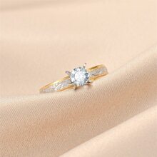 2pcs Stainless Steel Couple Rings Set, Fashionable And Versatile Simple Style Dual-tone Synthetic Diamond Wedding Band - Yellow Gold - View 3