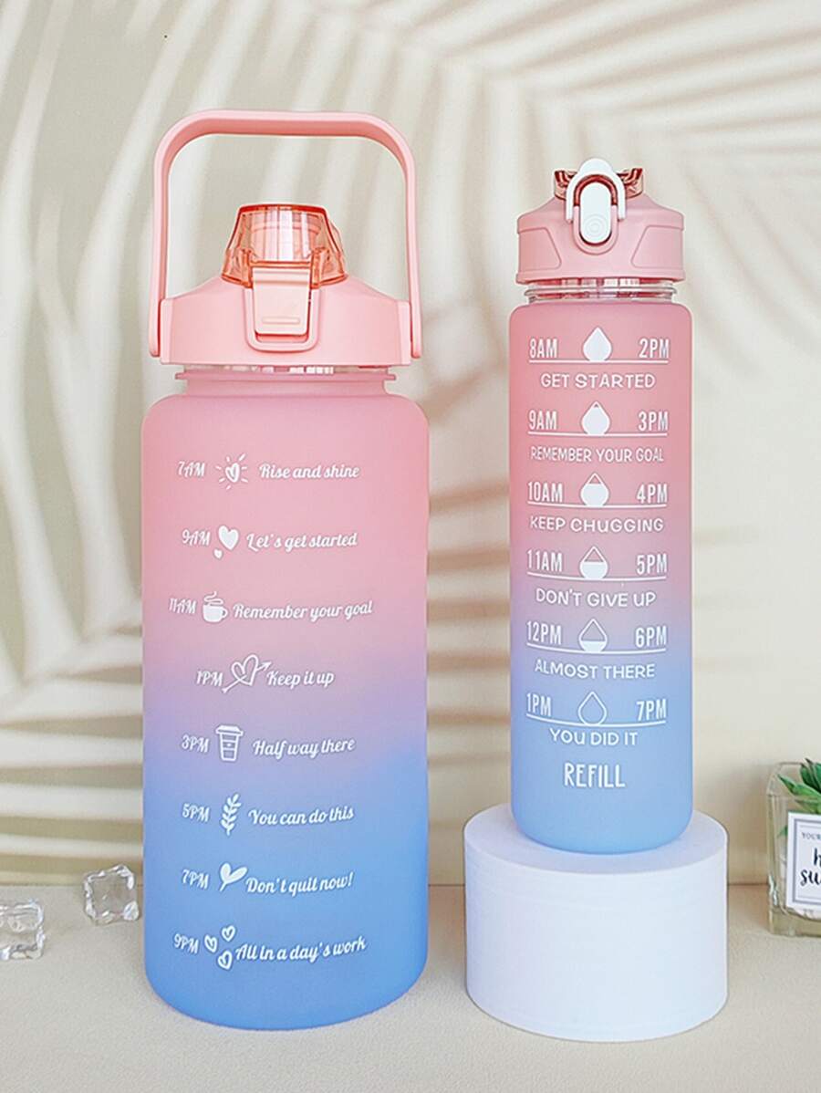 1入組2L或者750ml大容量綠色漸變PC水瓶,運動和健身便攜吸管杯,適用於家庭和旅行戶外使用 - 粉色 - 查看 1