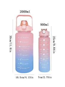 1入組2L或者750ml大容量綠色漸變PC水瓶,運動和健身便攜吸管杯,適用於家庭和旅行戶外使用 - 粉色 - 查看 2