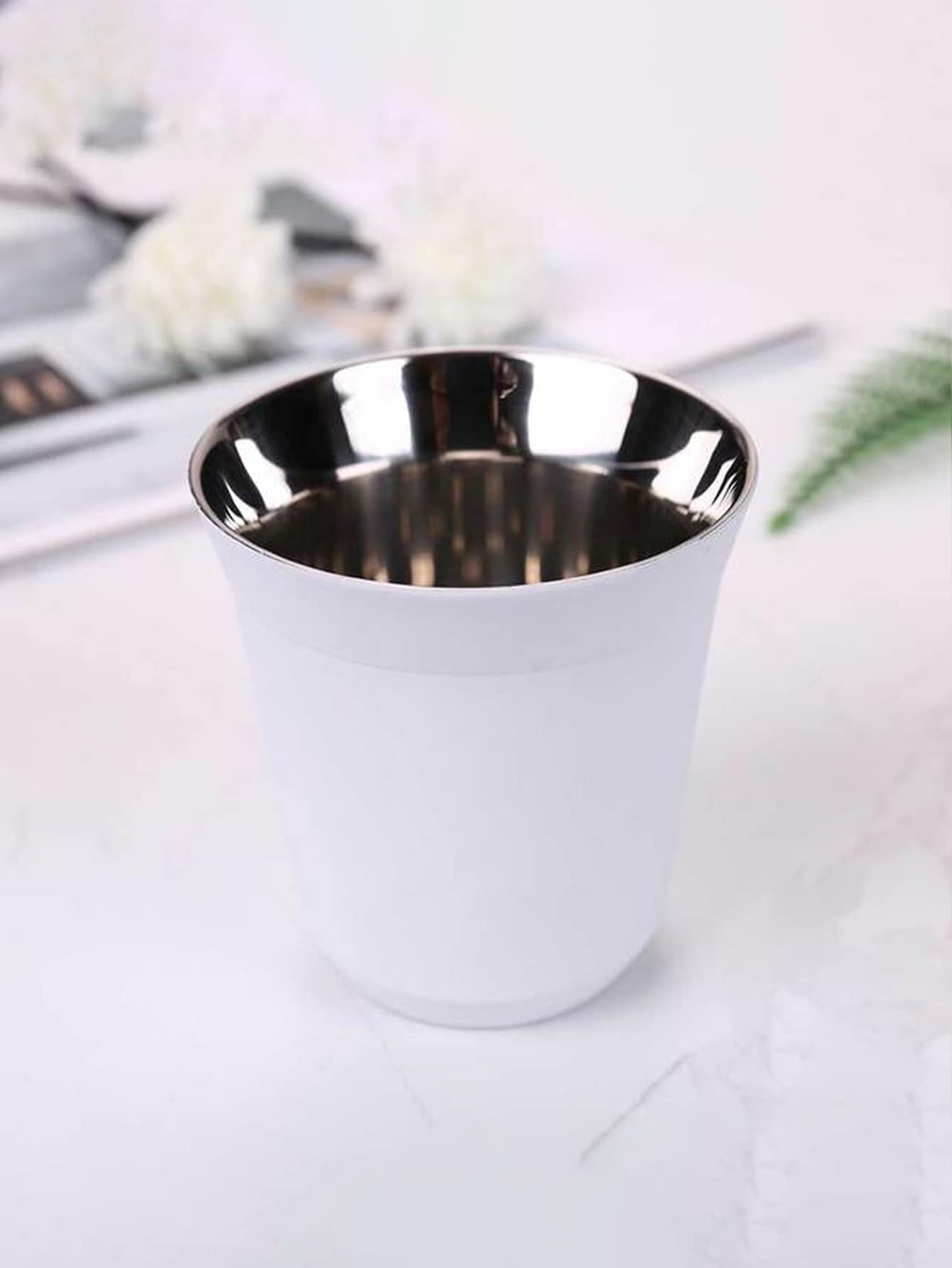1pc Double Wall Insulated Small Capacity Coffee Cup, Made Of 304 Stainless Steel Back To School - White - View 1