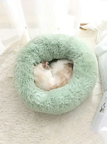 1入組圓形長毛絨寵物床合適的適用於小,中等的和大貓和小型犬,秋天和冬天 - 綠色 - 查看 2