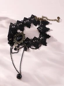 1入組黑色新款巴黎復古蕾絲哥特式項鍊